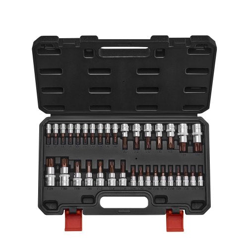 Torx Bit Socket Set, 34-Piece Solid Star and Tamper Proof T6-T70, S2 Alloy Steel and Cr-V Steel, 1/4 in, 3/8 in, and 1/2 in Drives, with Enhanced Storage Case, Torx Sockets for Hand Use
