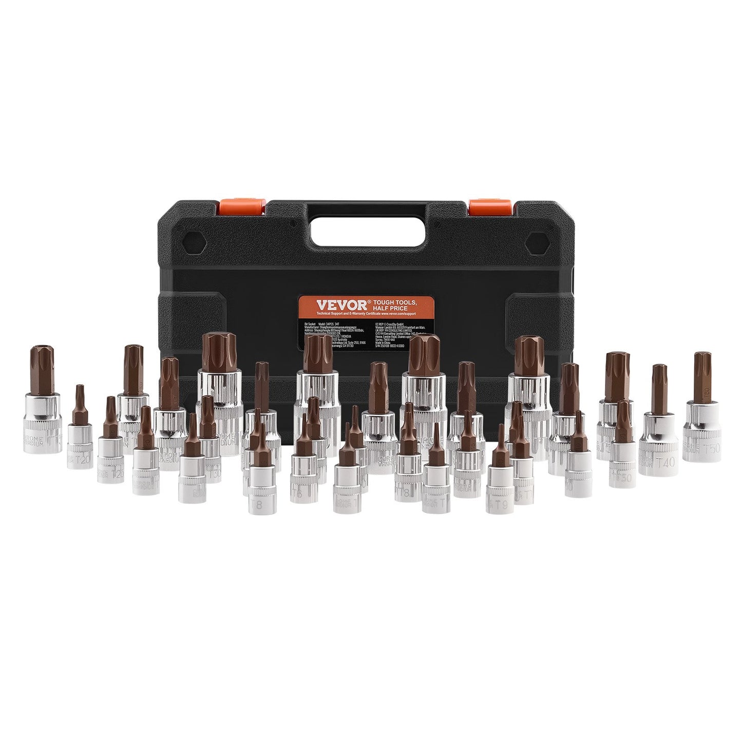 Torx Bits Sockel Set 34-delad Solid Star och manipuleringssäker T6-T70 S2 Legerat stål