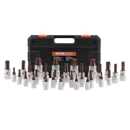 Torx Bits Sockel Set 34-delad Solid Star och manipuleringssäker T6-T70 S2 Legerat stål