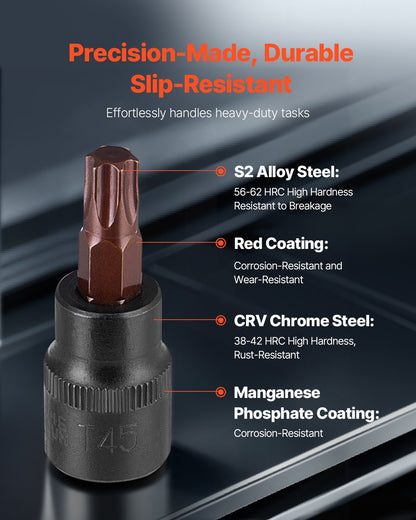 Torx-Bit-Steckschlüssel- und Außentorx-Steckschlüsselsatz 31-teilig T8-T70 und E4-E24 Stahl