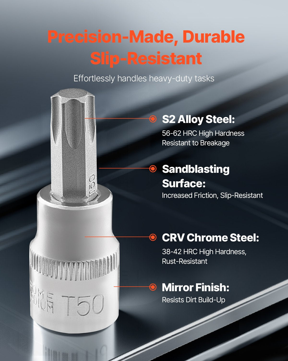 Torx Bit Sockel och Extern Torx Sockel Set 60-delad S2 Legerat stål Cr-V stål