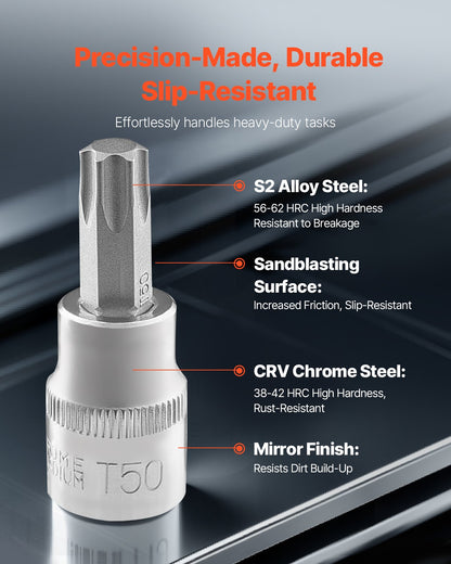 Torx Bit Sockel och Extern Torx Sockel Set 60-delad S2 Legerat stål Cr-V stål