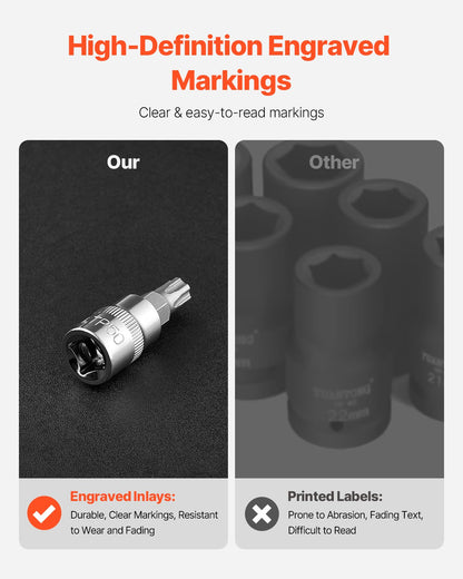 Torx Bit Sockel och Extern Torx Sockel Set 60-delad S2 Legerat stål Cr-V stål