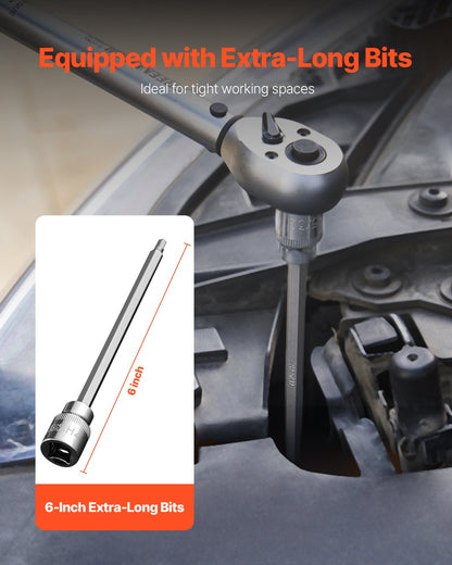 Extra long hex socket set 18-piece 3/8 inch Drive S2 Alloy steel Cr-V