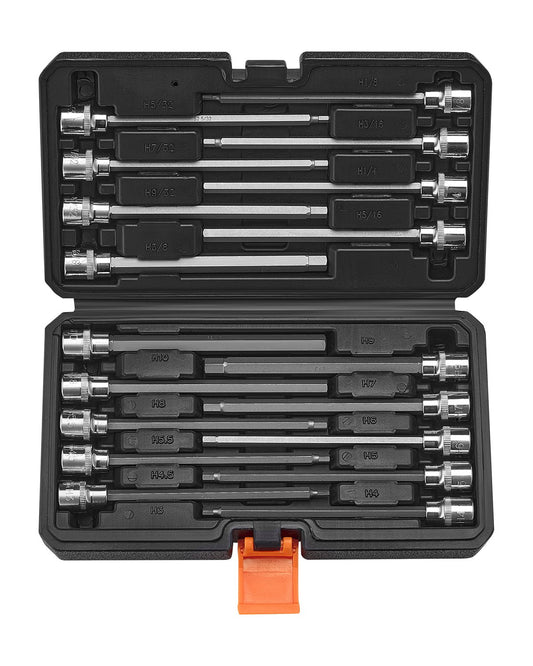 Extra long hex socket set 18-piece 3/8 inch Drive S2 Alloy steel Cr-V
