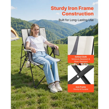 Hopfällbar campingstol, 3 vilstolar, utomhus campingstol med hög rygg, 110 kg viktkapacitet, helt stoppade strandstolar med armstöd och nackstöd, bärbara trädgårdsstolar för sportresor |  EU