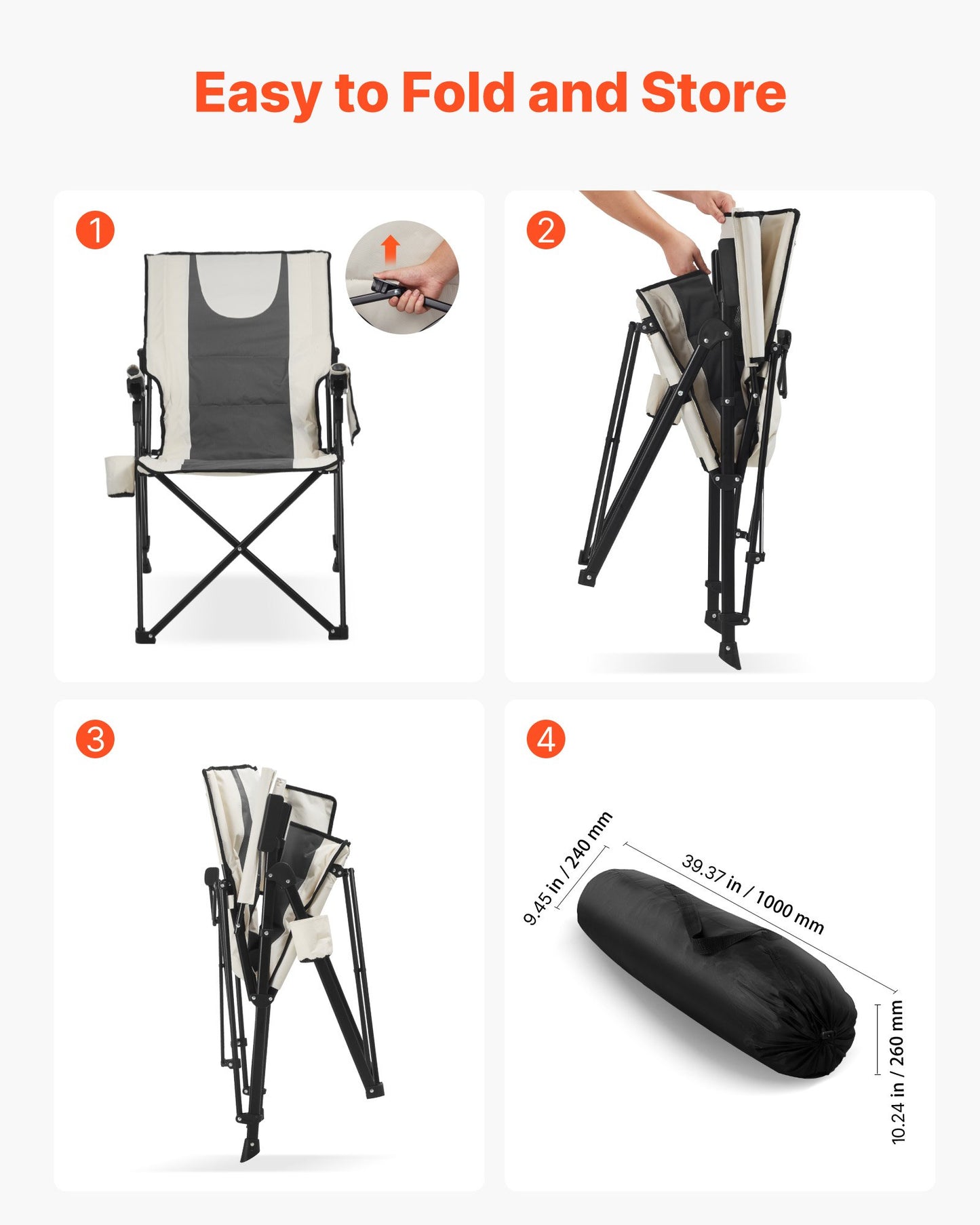 Folding Camping Chair, 3 Reclining Positions, Outdoor High Back Camping Chair, 260lbs Weight Capacity, Full Padded Beach Chairs with Armrest & Headrest, Portable Lawn Chairs for Sports Travel