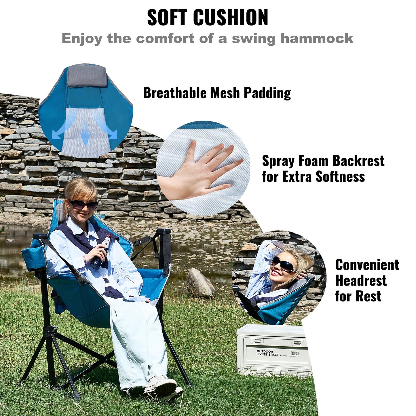 Campingstol Hängmatta Stol 300 lbs Lastkapacitet Hängmatta hopfällbar stol