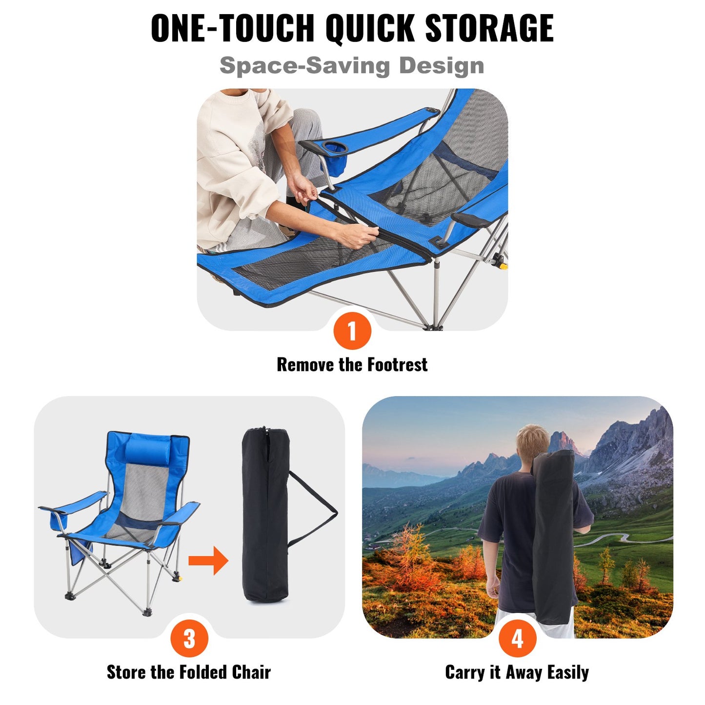 Liggande campingstol Bärbar stol 330 lbs Last för utomhus och hem