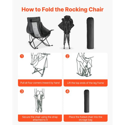 Gungstol för camping, bärbar hopfällbar gungstol, kraftig trädgårdsstol med mugghållare och ficka, stöder 225 kg, helt stoppade campingstolar för utomhusterrass, bakgård, veranda, trädgård |  EU
