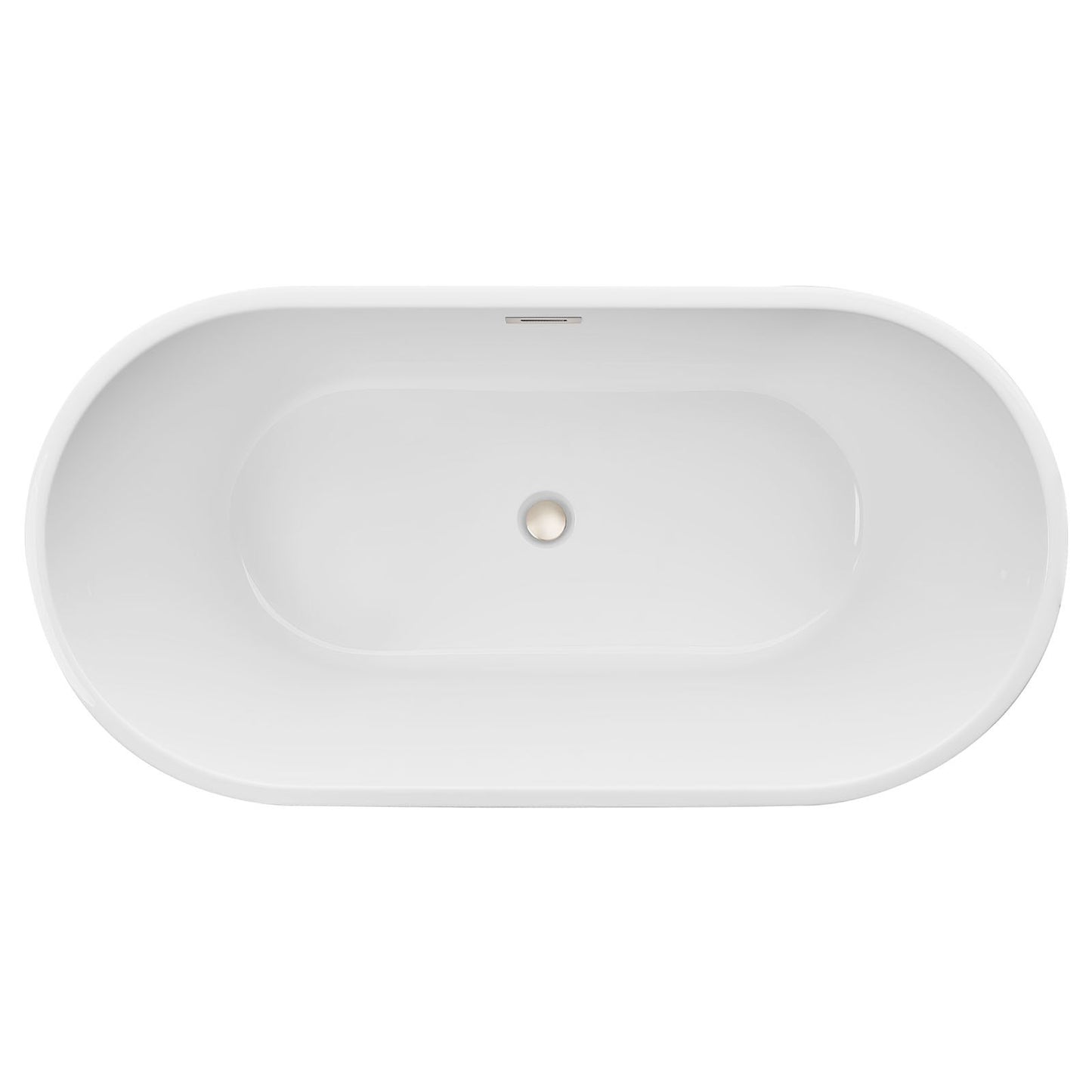 Acrylic Freestanding Bathtub, 59 Inch Contemporary Soaking White Tub with Brushed Nickel Overflow and Drain, Elegant Oval Shape Stand Alone Soaker Tub for Modern Bathroom or Remodel Projects