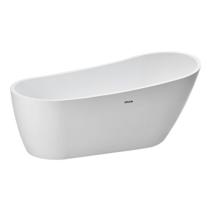 Acrylic Freestanding Bathtub, 67 Inch Contemporary Soaking White Tub with Brushed Nickel Overflow and Drain, Elegant Oval Shape Stand Alone Soaker Bathtub for Modern Bathroom or Remodel Project