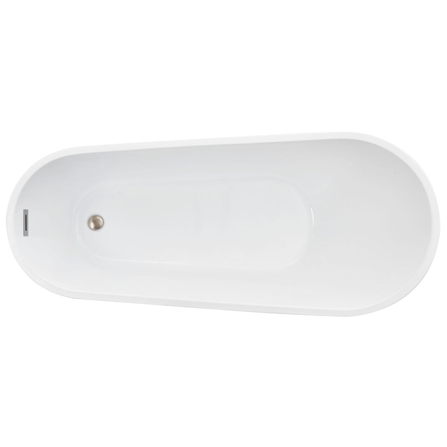 Acrylic Freestanding Bathtub, 67 Inch Contemporary Soaking White Tub with Brushed Nickel Overflow and Drain, Elegant Oval Shape Stand Alone Soaker Bathtub for Modern Bathroom or Remodel Project