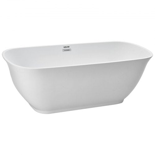 Acrylic Freestanding Bathtub, 67 Inch Contemporary Soaking White Tub with Polished Chrome Overflow and Drain, Elegant Oval Shape Stand Alone Soaker Tub for Modern Bathroom or Remodel Projects