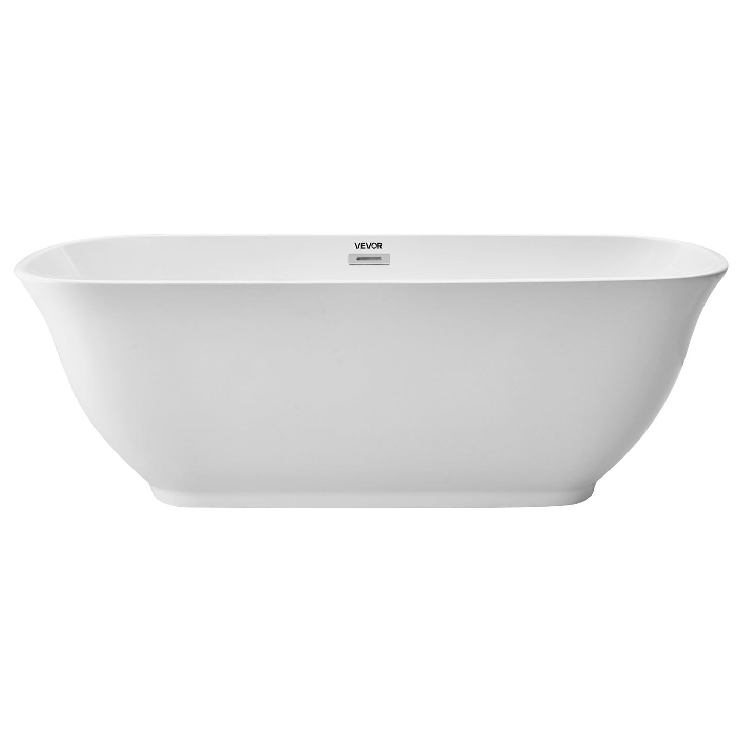 Acrylic Freestanding Bathtub, 67 Inch Contemporary Soaking White Tub with Polished Chrome Overflow and Drain, Elegant Oval Shape Stand Alone Soaker Tub for Modern Bathroom or Remodel Projects