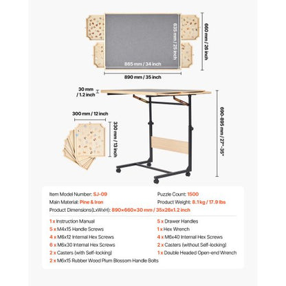 1500-bitars pusselbräde med ben, justerbart, bärbart trästicksåg, 86x63cm
