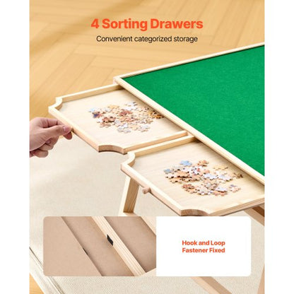 1500-bitars pusselbräde med fällbara ben, bärbart trästicksåg, 86x63cm