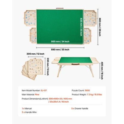 1500-bitars pusselbräde med fällbara ben, bärbart trästicksåg, 86x63cm
