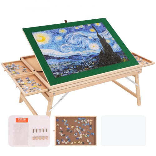 1500 Piece Puzzle Table with Folding Legs, 4 Drawers and Cover, 32.7"x24.6" Wooden Jigsaw Puzzle Plateau, Adjustable 3-Tilting-Angle Puzzle Board, Puzzle Storage System for Adults, Gift for Mom