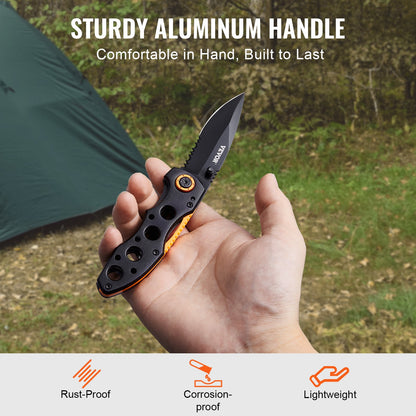 Folding Pocket Knife, 3 in/7.6 cm 7Cr17Mov Blade, Aluminum Handle Small EDC Knife with Pocket Clip, Sharp Camping Survival Hiking Knife, 2.8 oz/0.08 kg Easy to Carry for Men Women Self Defense