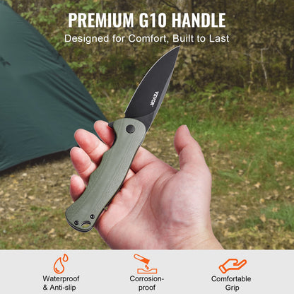 Folding Pocket Knife, 3.5 in/8.8 cm D2 Steel Blade, G10 Handle Small EDC Knife with Pocket Clip, Sharp Camping Survival Hiking Knife, 3.84 oz/0.1 kg Easy to Carry for Men Women Self Defense