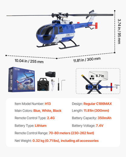 RC Helicopter, 2.4GHz 4-Propeller Remote Control Helicopter with 6-Axis Gyro, 4-Channel RC Airplane for Beginner, LED Light & One-Key Takeoff/Landing, Plane Toys for Kids Ages 8 and up