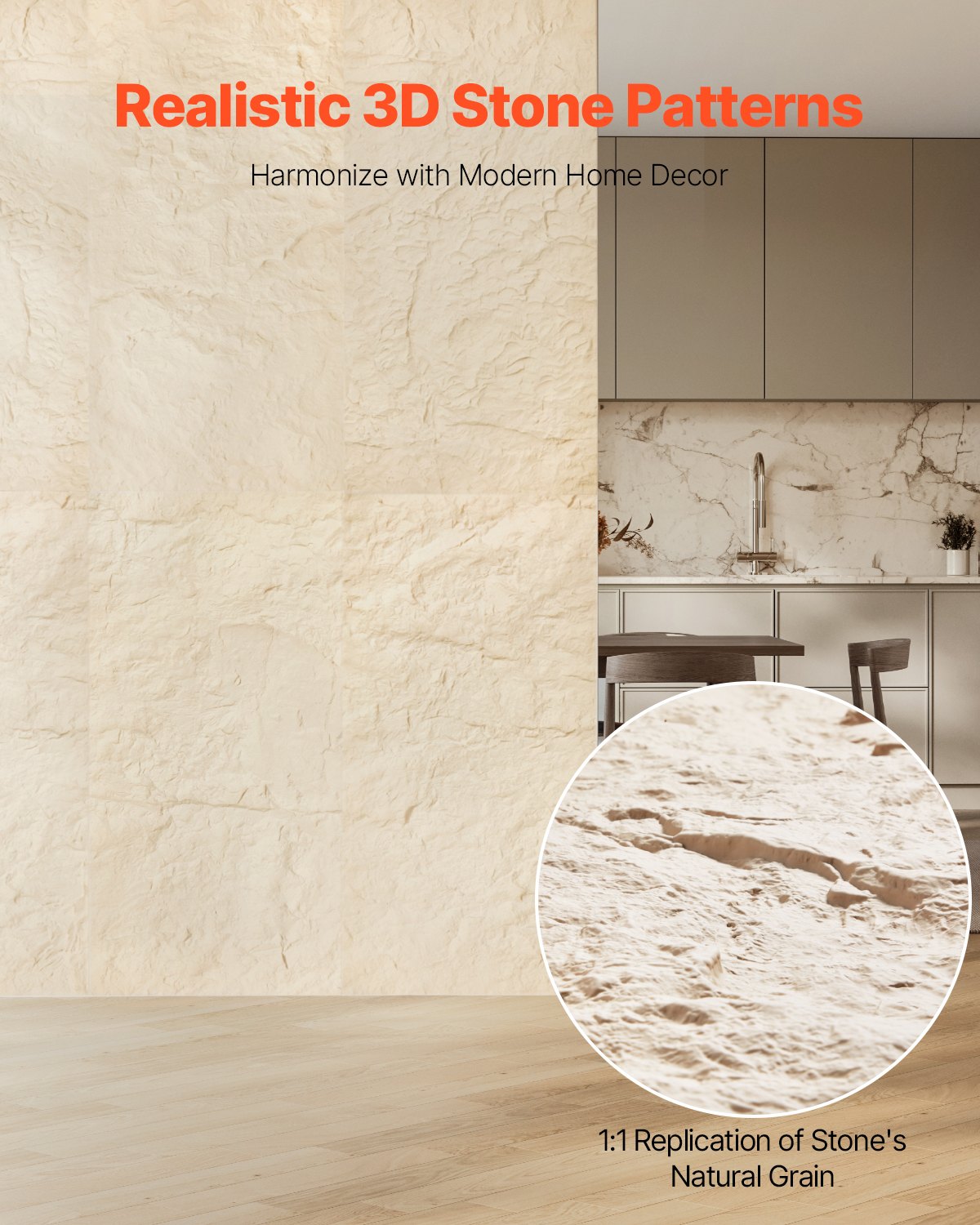 3D-Wandpaneele, 4er-Pack, 122 x 61 cm, PU-Steinoptik, 32 Quadratfuß Deckkraft, Steingelb