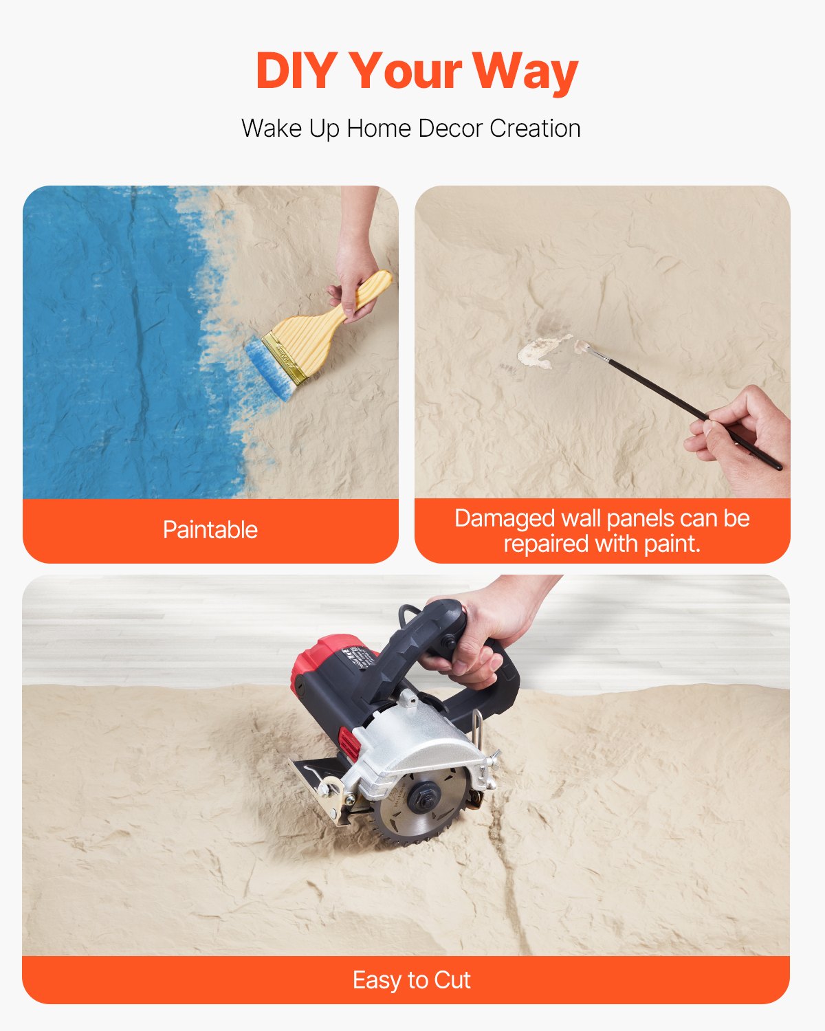 3D-Wandpaneele, 4er-Pack, 122 x 61 cm, PU-Steinoptik, 32 Quadratfuß Deckkraft, Steingelb