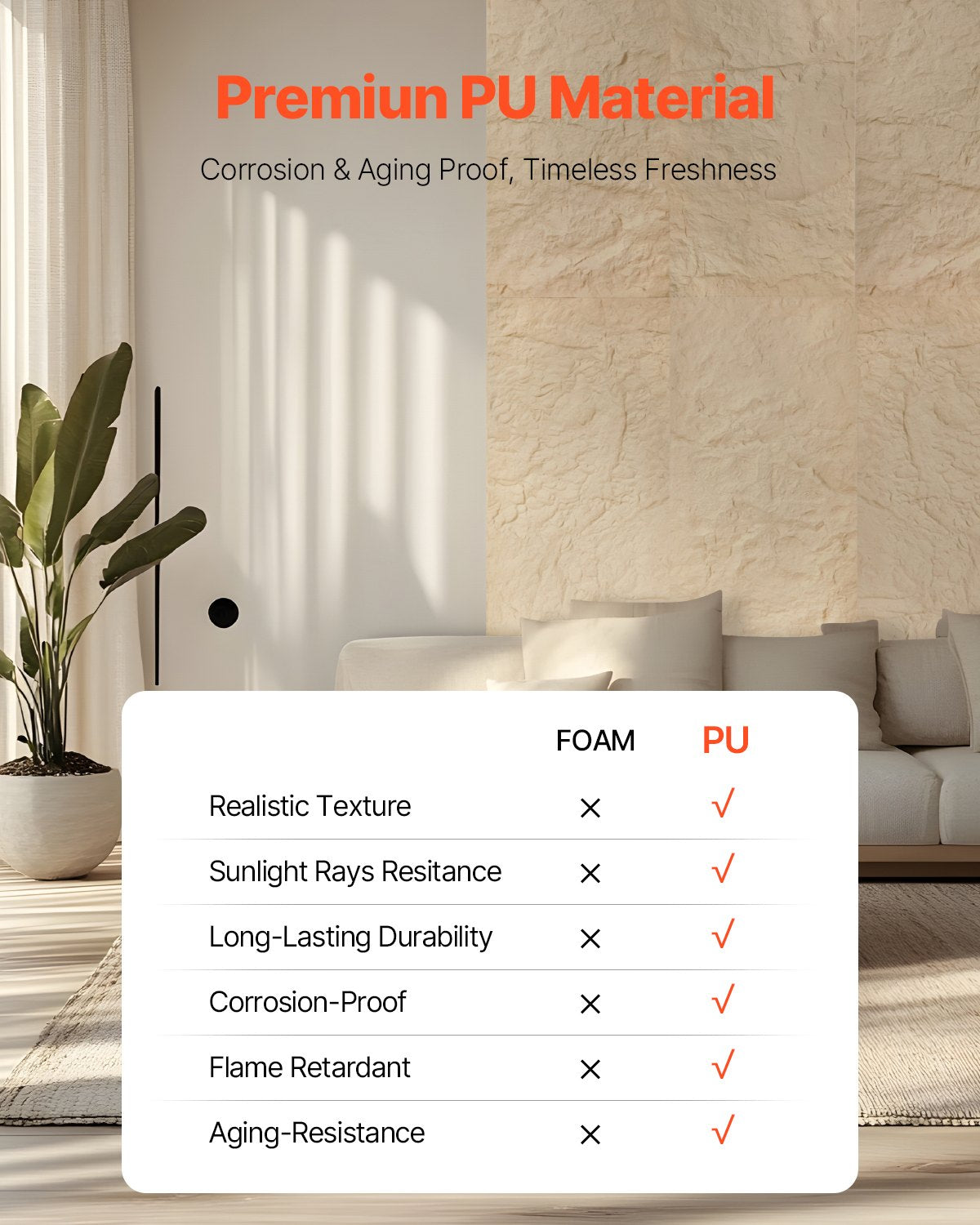 3D-Wandpaneele, 4er-Pack, 122 x 61 cm, PU-Steinoptik, 32 Quadratfuß Deckkraft, Steingelb