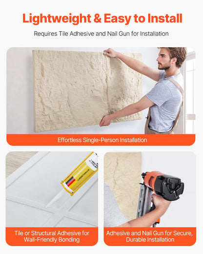 3D-Wandpaneele, 4er-Pack, 122 x 61 cm, PU-Steinoptik, 32 Quadratfuß Deckkraft, Steingelb