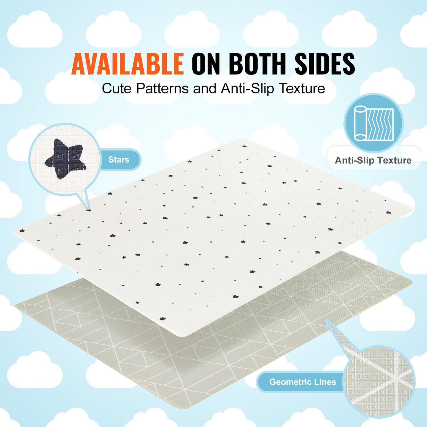 Baby Play Mat, 55""x79"" Baby Crawling Mat, Non-Slip One-Piece Soft Baby Playmat, Rollable Reversible Floor Mat, Waterproof Activity Playmats, for Babies Toddlers Infants, Play & Tummy Time