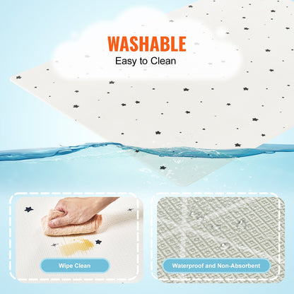 Baby Play Mat, 55""x79"" Baby Crawling Mat, Non-Slip One-Piece Soft Baby Playmat, Rollable Reversible Floor Mat, Waterproof Activity Playmats, for Babies Toddlers Infants, Play & Tummy Time