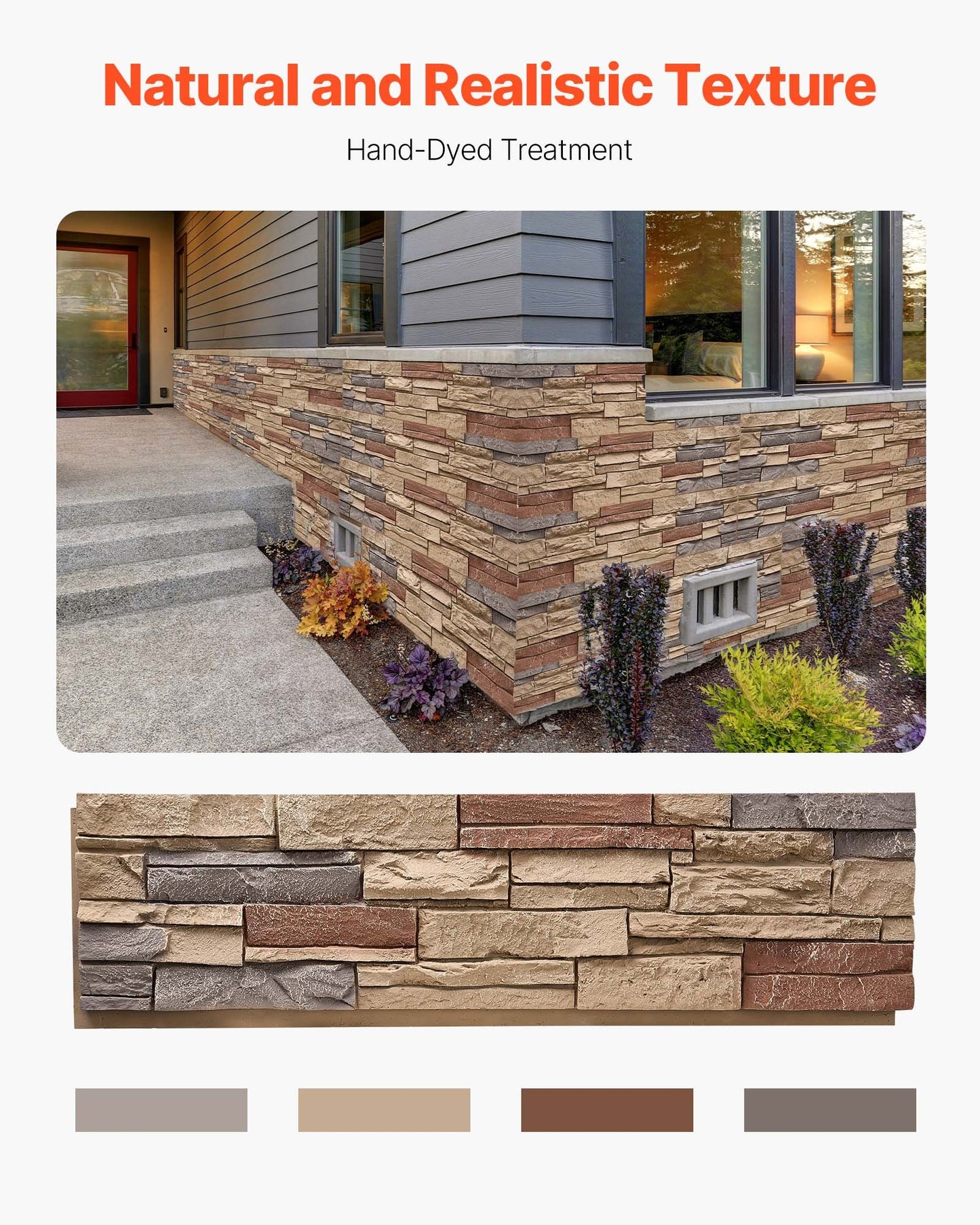 Faux Stacked Stone Panel, 45.6 x 12.8 in Artificial Stone Wall Panels, High-Density PU Stones Siding Panel, Easy to Cut, Rock Panels for Interior and Exterior Decorations, Brick Red