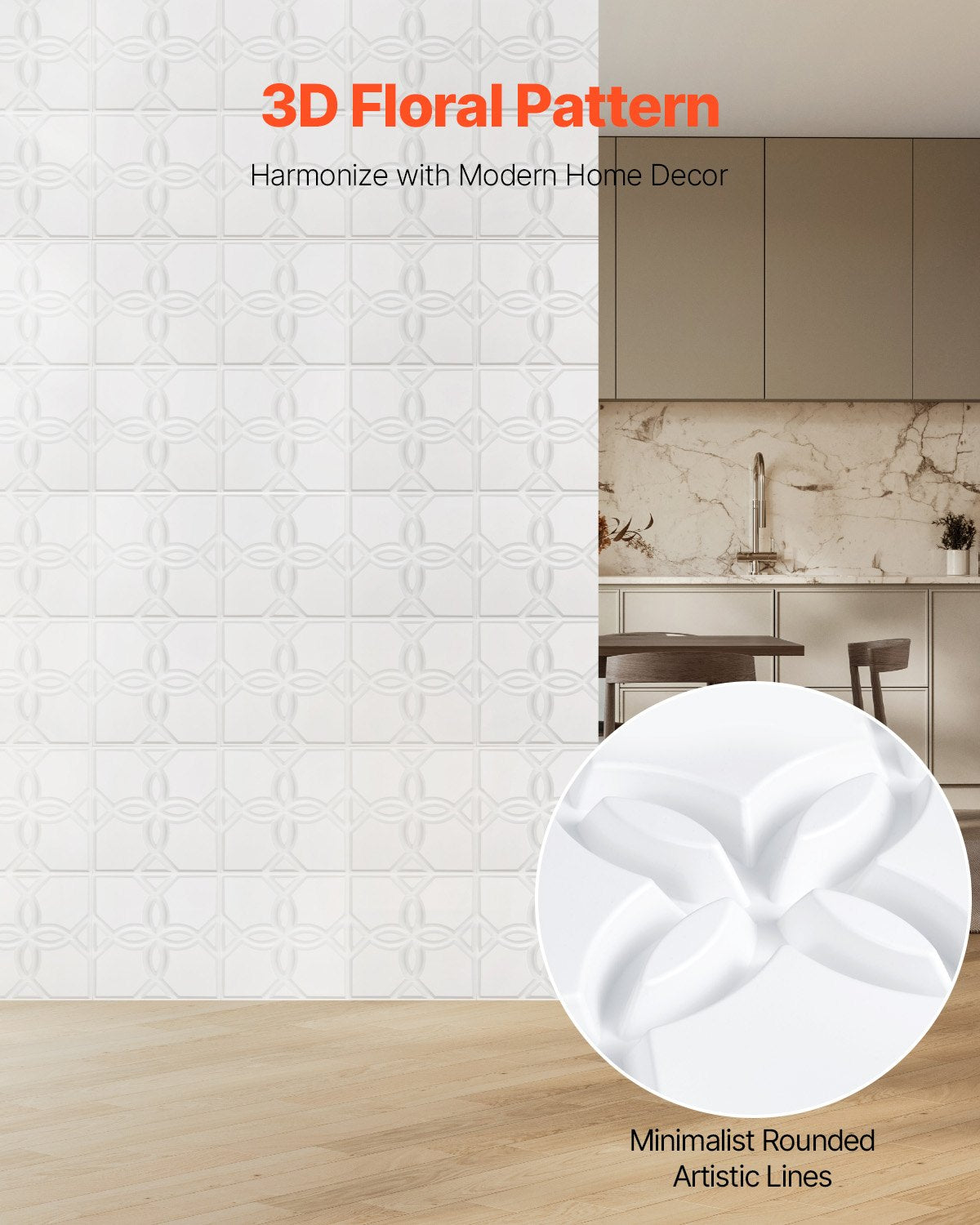 3D-Wandpaneele, 33er-Pack, 30 x 30 cm, PVC, 32 Quadratfuß Fläche, Blumenmuster, Weiß