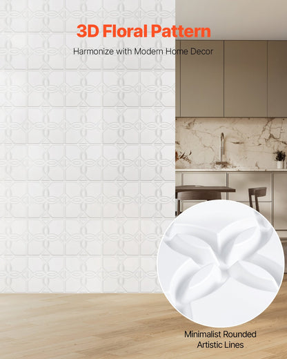 3D-Wandpaneele, 33er-Pack, 30 x 30 cm, PVC, 32 Quadratfuß Fläche, Blumenmuster, Weiß