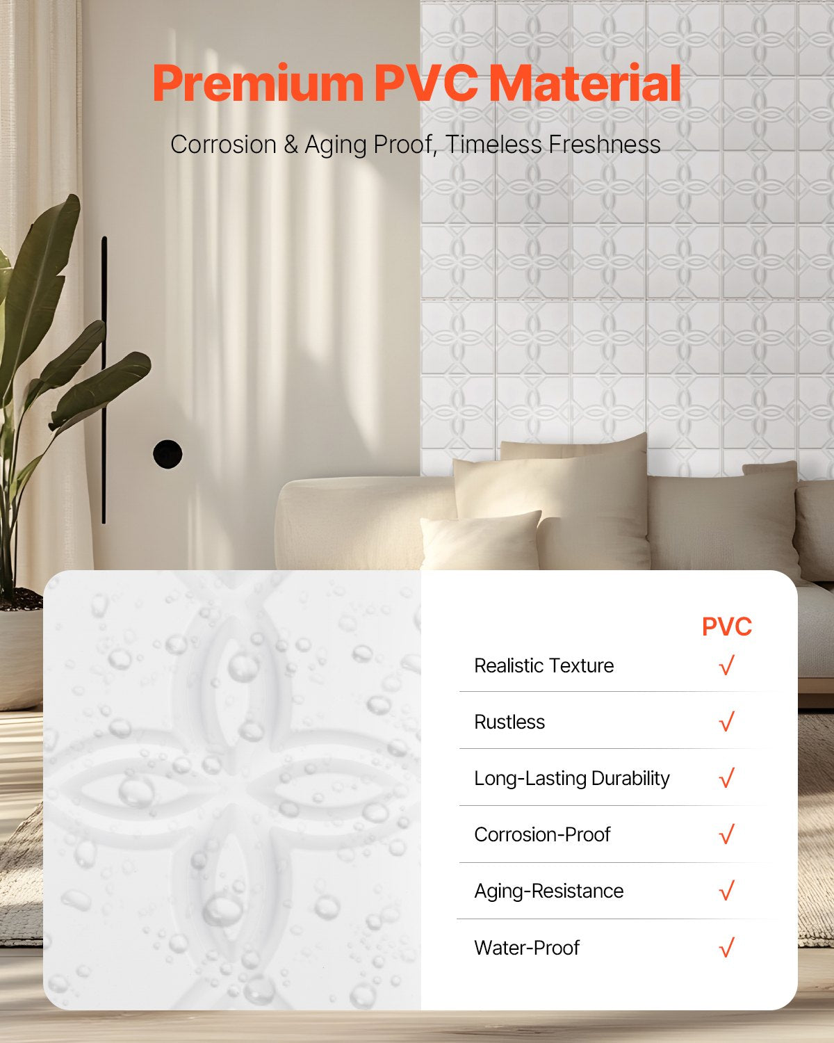 3D-Wandpaneele, 33er-Pack, 30 x 30 cm, PVC, 32 Quadratfuß Fläche, Blumenmuster, Weiß