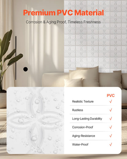 3D-Wandpaneele, 33er-Pack, 30 x 30 cm, PVC, 32 Quadratfuß Fläche, Blumenmuster, Weiß