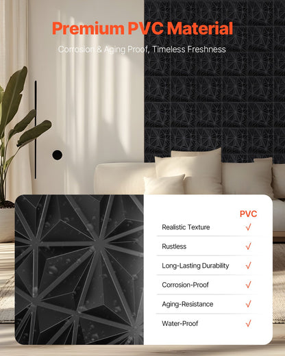 3D-Wandpaneele, 33er-Pack, 30 x 30 cm, PVC, 32 Quadratfuß Deckkraft, Diamantschwarz