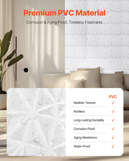 3D-Wandpaneele, 33er-Pack, 30 x 30 cm, PVC, 32 Quadratfuß Deckkraft, Diamantweiß