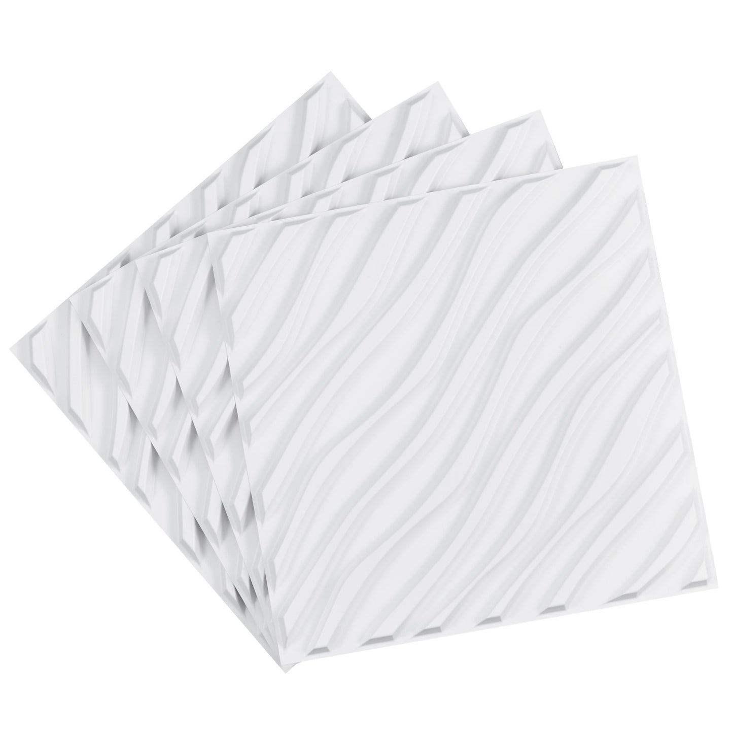 3D-Wandpaneele, 12er-Pack, 50 x 50 cm, PVC, 32 Quadratfuß Abdeckung, Wellen-Mattweiß