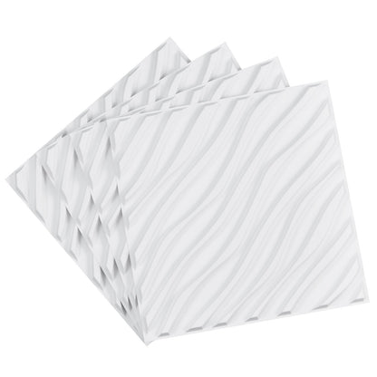 3D-Wandpaneele, 12er-Pack, 50 x 50 cm, PVC, 32 Quadratfuß Abdeckung, Wellen-Mattweiß