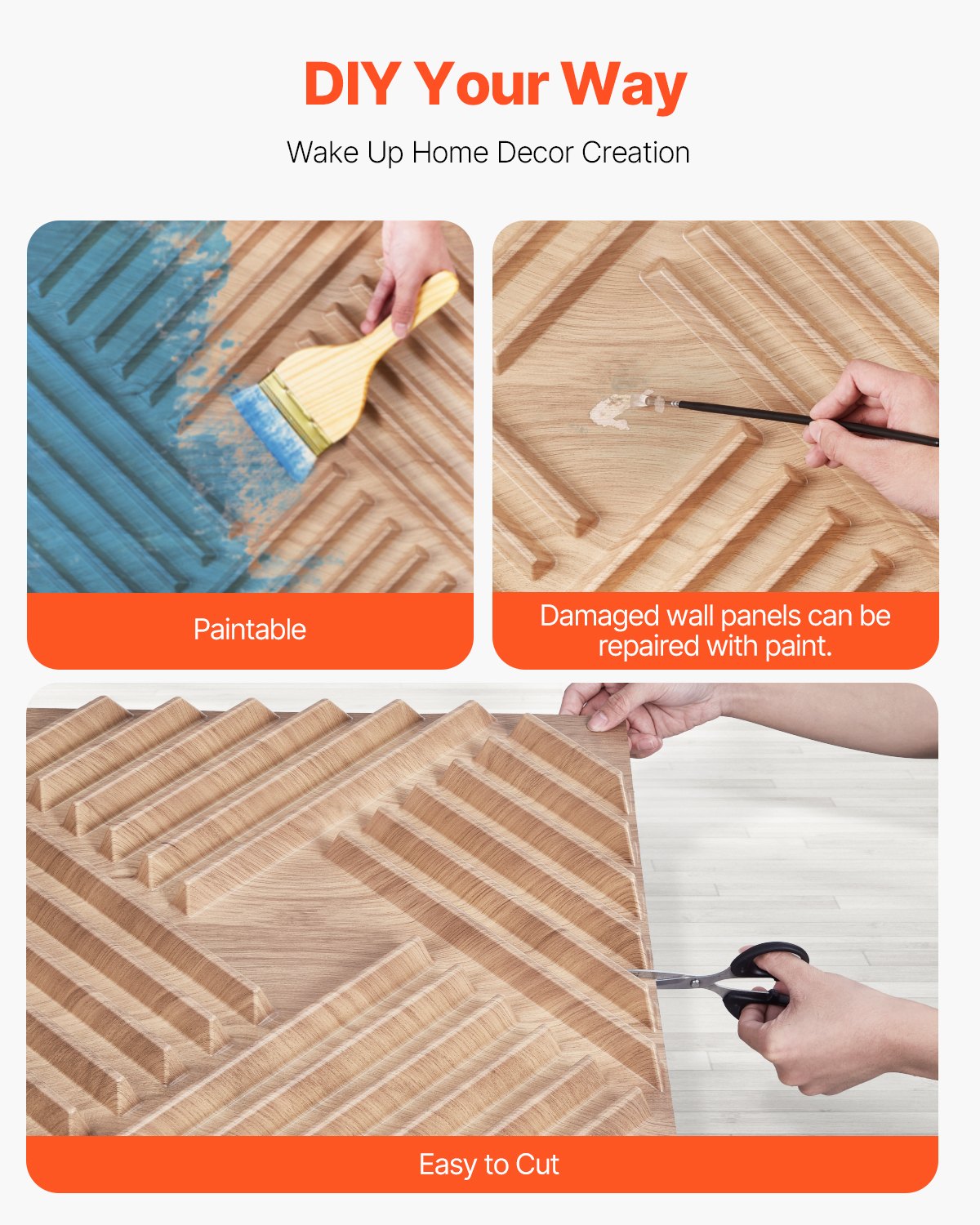 3D-Lamellen-Wandpaneele, 12er-Pack, 50 x 50 cm, PVC, 32 Quadratfuß Deckkraft, helles Holz