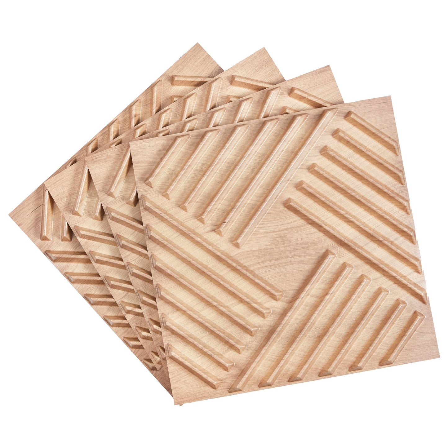3D-Lamellen-Wandpaneele, 12er-Pack, 50 x 50 cm, PVC, 32 Quadratfuß Deckkraft, helles Holz