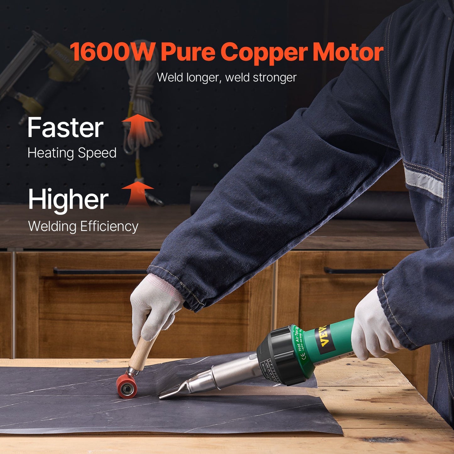 Hot Air Plastic Welder 1600 W PVC TPO Vinyl Heat Gun Flashlight &amp; 4 Accessories