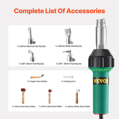 Varmluftsplastsvetsare 1600 W PVC TPO Vinyl Värmepistol Ficklampa & 9 tillbehör