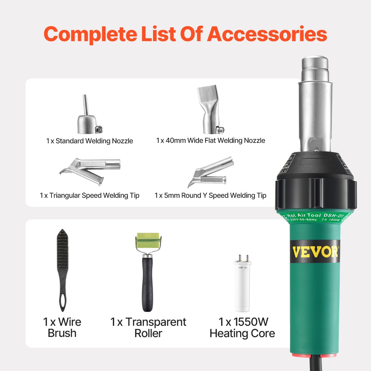 Varmluftsplastsvetsare 1600 W PVC TPO Vinyl Värmepistol Ficklampa & 7 tillbehör