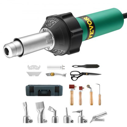 Hot Air Plastic Welder, 1600W Hot Air Torch Pistol, 122-1112℉ PVC TPO Vinyl Heat Gun Welding Torch, Plastic Roofing Welding Kit with 17 Accessories- Toolbox, Nozzle, Roller, Blades for PP/PE/PVC