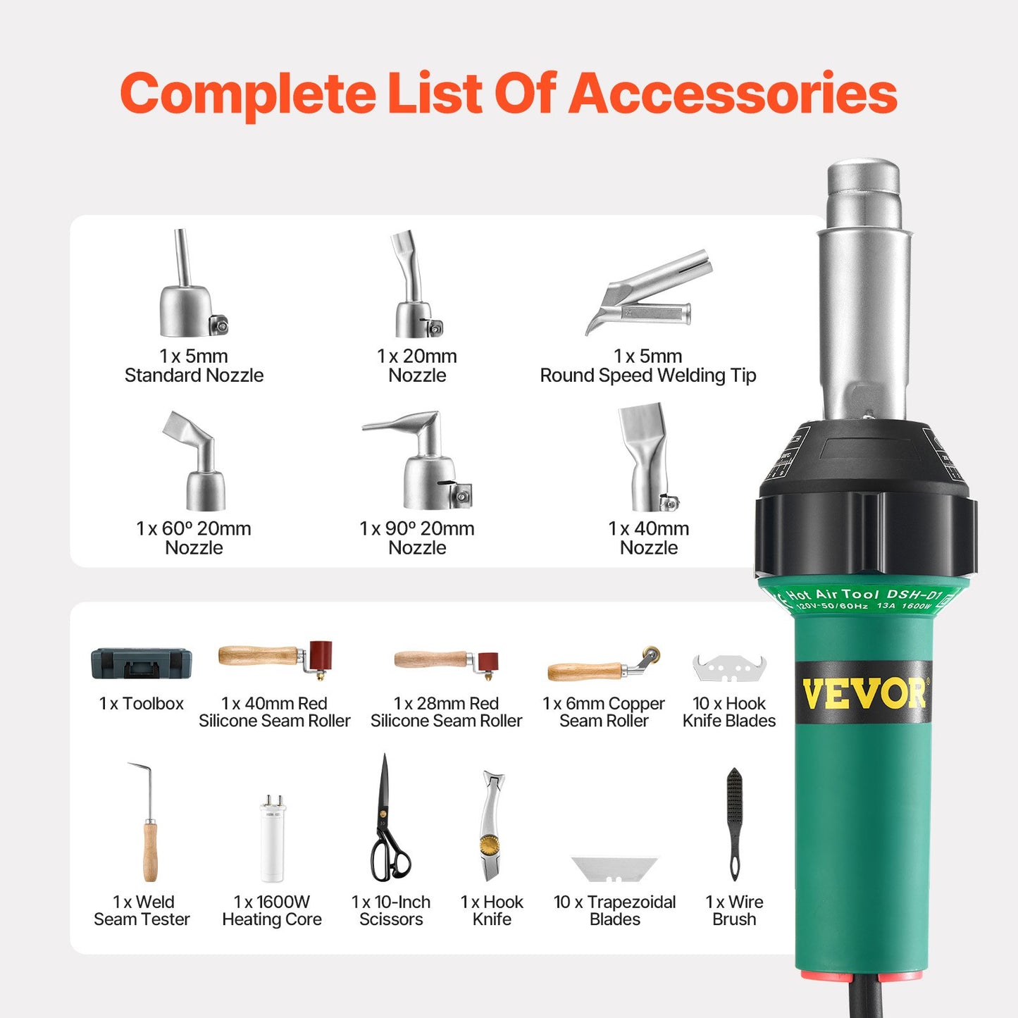 Hot Air Plastic Welder, 1600W Hot Air Torch Pistol, 122-1112℉ PVC TPO Vinyl Heat Gun Welding Torch, Plastic Roofing Welding Kit with 17 Accessories- Toolbox, Nozzle, Roller, Blades for PP/PE/PVC