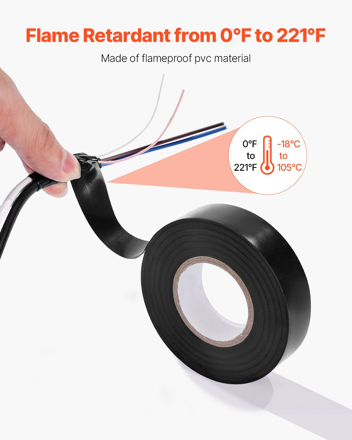 600V Electrical Tape, 10 Rolls, 3/4 in x 66 ft General Purpose PVC Insulating Wire, 0℉ to 221℉ Flame Retardant, Waterproof, Secure Adhesion, Weather Resistance, for Electrical Equipment, Black