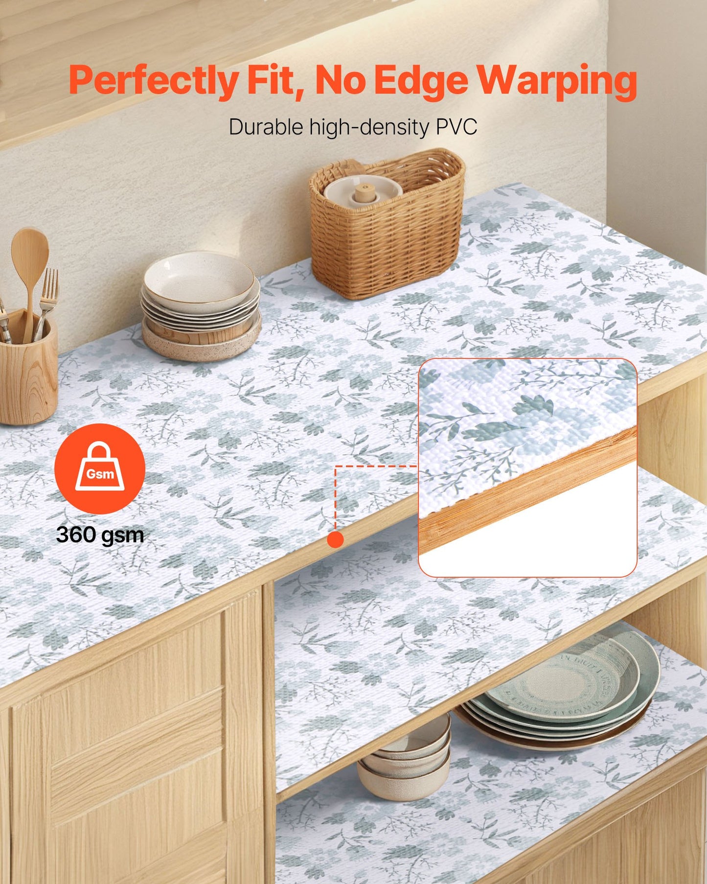 Drawer and Shelf Liner for Kitchen Cabinet, Non-Adhesive Non-Slip Thick Refrigerator Liners, Waterproof Shelf Paper, Cupboard Bathroom Drawer Mats, PVC Fridge Lining for Shelves, Floral, 23 FT